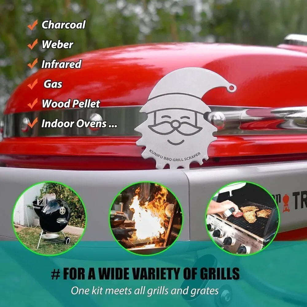 Santa BBQ Grill Scraper Stocking Stuffers Bristle-Free for Griddle Gadgets